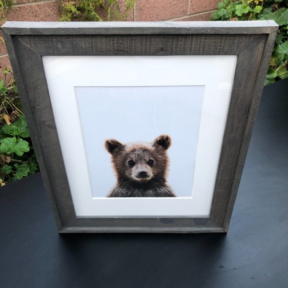 Rustic Wood Frame Bear Cub Portrait Wall Art Nursery Day Care Decor 17”x 14” - Picture 2 of 15